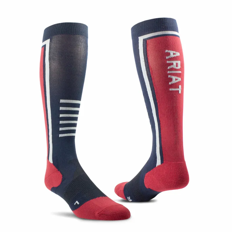 Ariat AriatTEK Slimline Performance Socks Navy/Red 1 Ariat AriatTEK Slimline Performance Socks Navy/Red