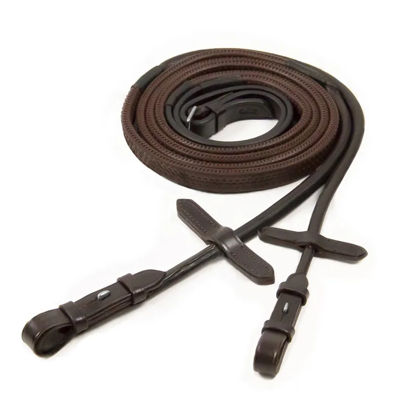 Schockemohle Rubber Rolled Leather Reins Dark Brown-Silver 1 Schockemohle Rubber Rolled Leather Reins Dark Brown-Silver