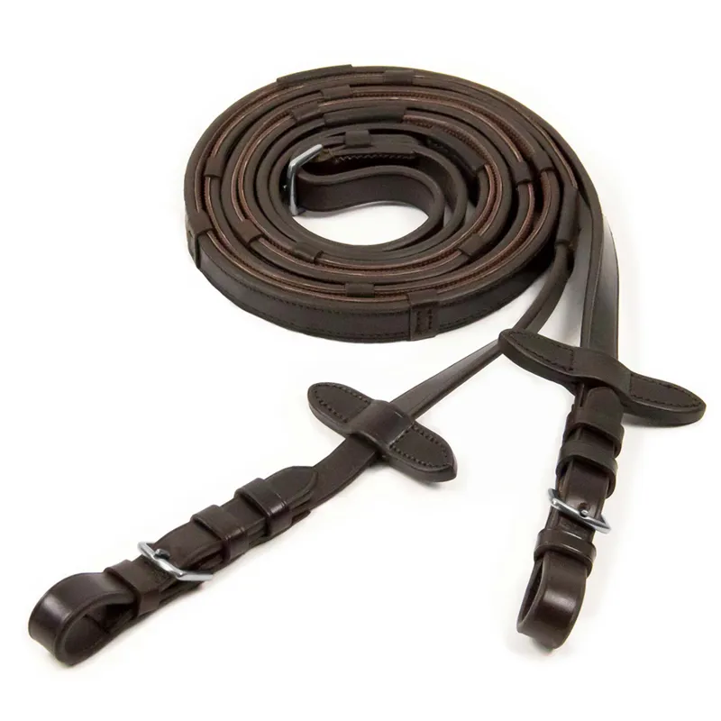 Schockemohle Inside Rubber Grip Bridle Reins With Stops Dark Brown-Silver 1 Schockemohle Inside Rubber Grip Bridle Reins With Stops Dark Brown-Silver