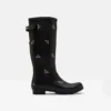 Joules Welly Print With Adjustable Back Gusset - Black Metallic Bees
