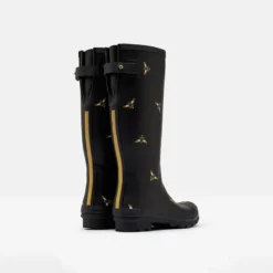Joules Welly Print With Adjustable Back Gusset - Black Metallic Bees -Lemieux Shop 204270 BLKMTLBEES 2