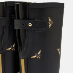 Joules Welly Print With Adjustable Back Gusset - Black Metallic Bees -Lemieux Shop 204270 BLKMTLBEES 5