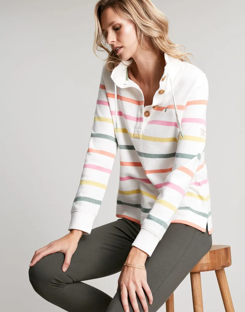 Joules Southwold Buttoned Sweatshirt - Multi Cream Stripe 1 Joules Southwold Buttoned Sweatshirt - Multi Cream Stripe