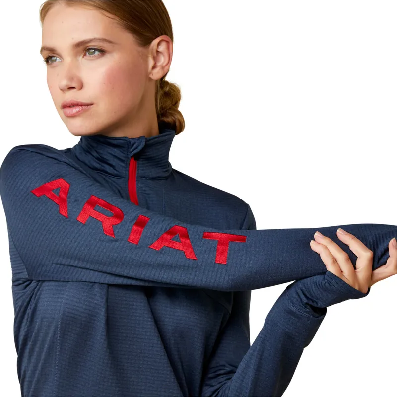 Ariat Women's Team Gridwork 1/4 Zip Baselayer Navy 2 Ariat Women's Team Gridwork 1/4 Zip Baselayer Navy - Image 2