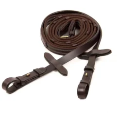 Schockemohle Web Rubber Grip With Stops Reins Dark Brown-Gold