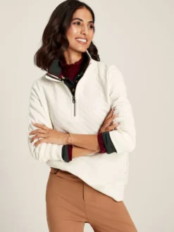 Joules Anisa Quilted Zip Sweatshirt - Cream