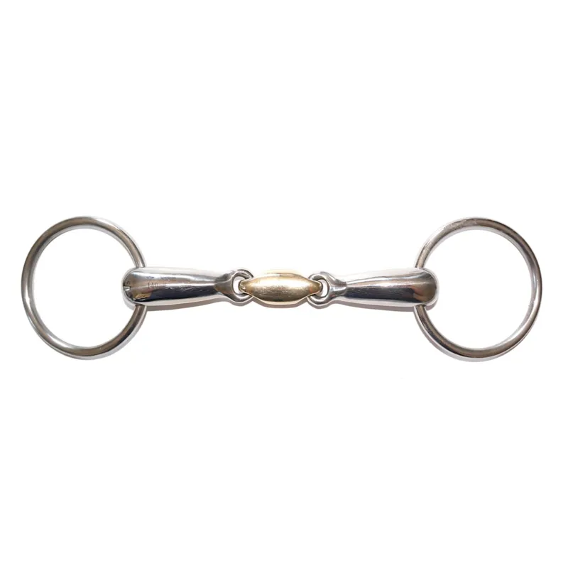 JHL Pro Steel Hollow Loose Ring Snaffle Bit W/Brass Lozenge In Silver 1 JHL Pro Steel Hollow Loose Ring Snaffle Bit W/Brass Lozenge In Silver