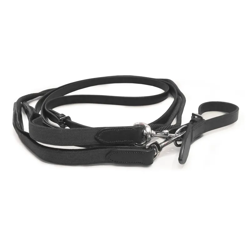 Mark Todd Cob/Full Leather/Rope Draw Reins W/Elastic In Black 1 Mark Todd Cob/Full Leather/Rope Draw Reins W/Elastic In Black