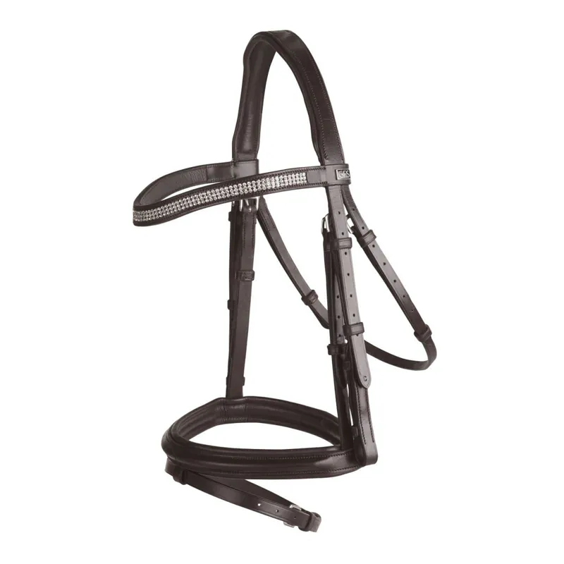 GFS Crystal Flash Bridle With Rubber Reins - Havana 1 GFS Crystal Flash Bridle With Rubber Reins - Havana