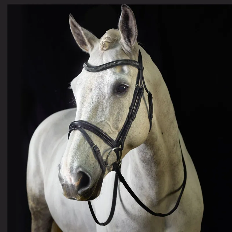 GFS Crystal Flash Bridle With Rubber Reins - Havana 2 GFS Crystal Flash Bridle With Rubber Reins - Havana - Image 2