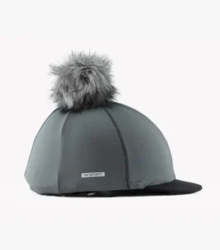Premier Equine Jersey Hat Silk With Faux Fur Pom Pom Charcoal -Lemieux Shop Jersey Hat Silk with Faux Fur Pom Pom Grey 3