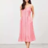 Joules Abby Solid Button Through Strappy Dress Red White