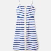 Joules Abby Button Through Strappy Dress White Blue Stripe