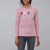 Joules Harbour Luxe Long Sleeve Jersey Top Cream Red Stripe UK8