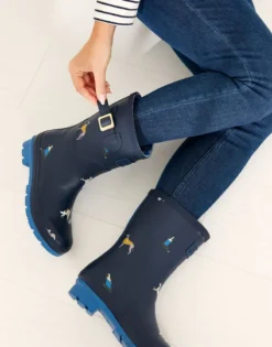 Joules Molly Mid Height Printed Wellies Navy Dogs