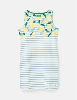 Joules Riva Print Sleeveless Jersey Dress Lemon Stripe Border UK16 -Lemieux Shop Joules Riva Print Womens Sleeveless Jersey Dress 8