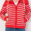 Joules Oakham Embroidered Zip Through Sweatshirt Red Dash