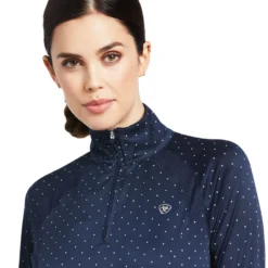 Ariat Women's Sunstopper 2.0 1/4 Zip Baselayer Navy Dot 8 Ariat Women's Sunstopper 2.0 1/4 Zip Baselayer Navy Dot -Lemieux Shop S20 WMS ENGL 10030462 detail02
