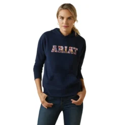 Ariat Women's 3D Logo 2.0 Hoodie Navy/Red -Lemieux Shop S23 WMS ENGL 10043320 front