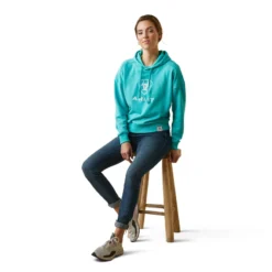 Ariat Women's Just Hoodie Heather Pool Blue -Lemieux Shop S23 WMS ENGL 10043444 full