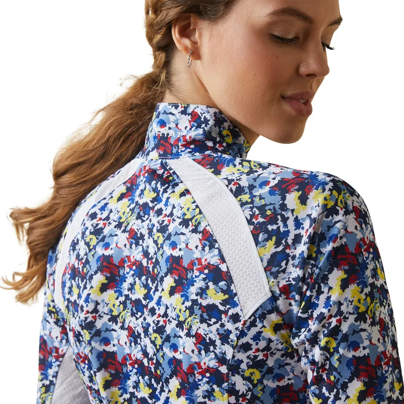 Ariat Women's Sunstopper 2.0 1/4 Zip Baselayer Blue Camo Floral 3 Ariat Women's Sunstopper 2.0 1/4 Zip Baselayer Blue Camo Floral - Image 3
