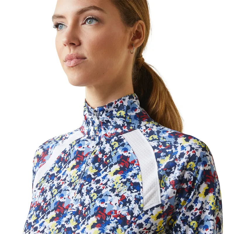 Ariat Women's Sunstopper 2.0 1/4 Zip Baselayer Blue Camo Floral 4 Ariat Women's Sunstopper 2.0 1/4 Zip Baselayer Blue Camo Floral - Image 4