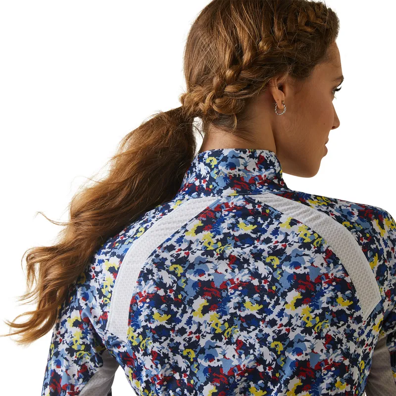 Ariat Women's Sunstopper 2.0 1/4 Zip Baselayer Blue Camo Floral 6 Ariat Women's Sunstopper 2.0 1/4 Zip Baselayer Blue Camo Floral - Image 6