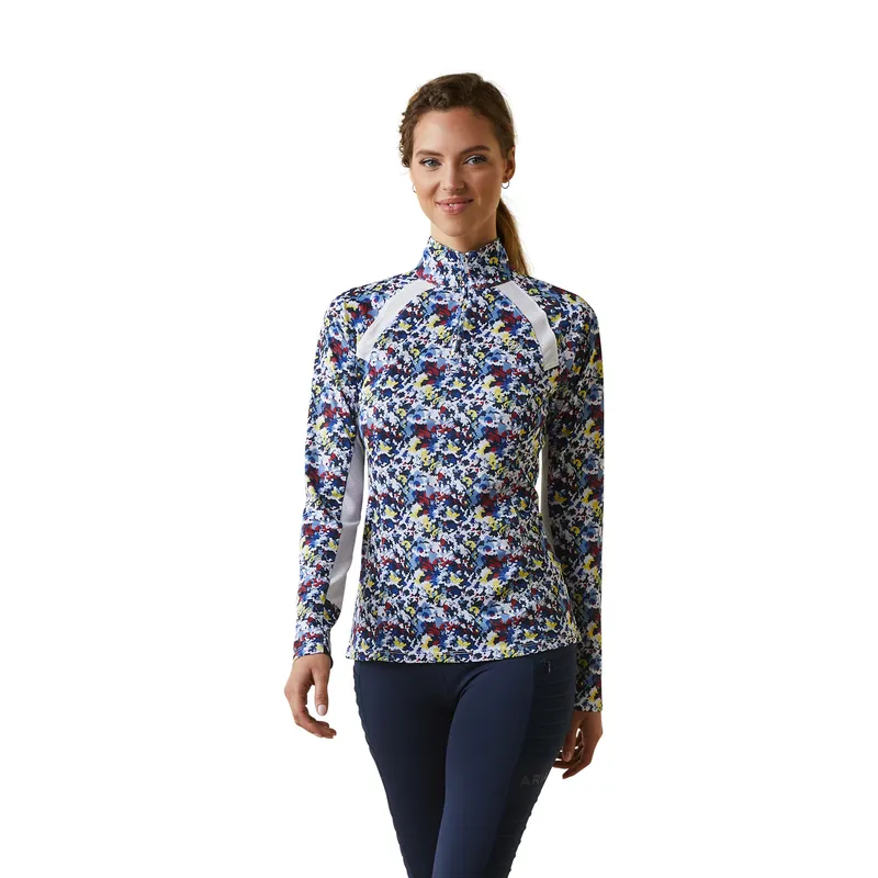 Ariat Women's Sunstopper 2.0 1/4 Zip Baselayer Blue Camo Floral 1 Ariat Women's Sunstopper 2.0 1/4 Zip Baselayer Blue Camo Floral