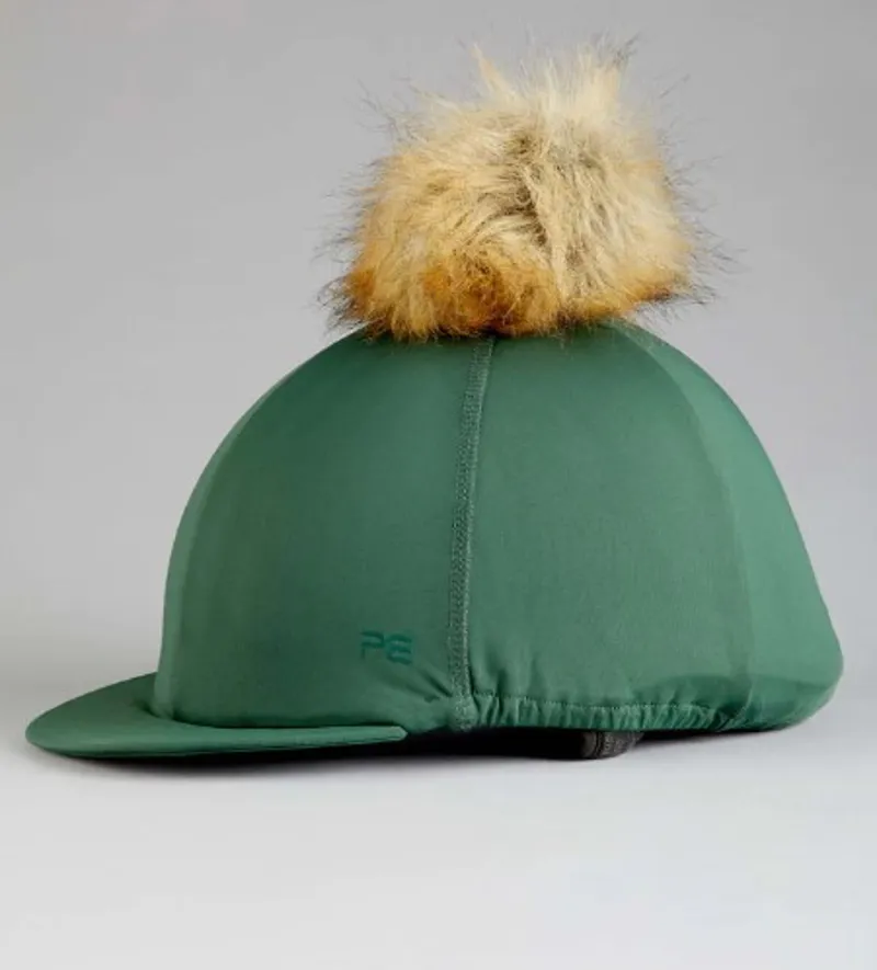 Premier Equine Jersey Hat Silk With Faux Fur Pom Pom Green 1 Premier Equine Jersey Hat Silk With Faux Fur Pom Pom Green