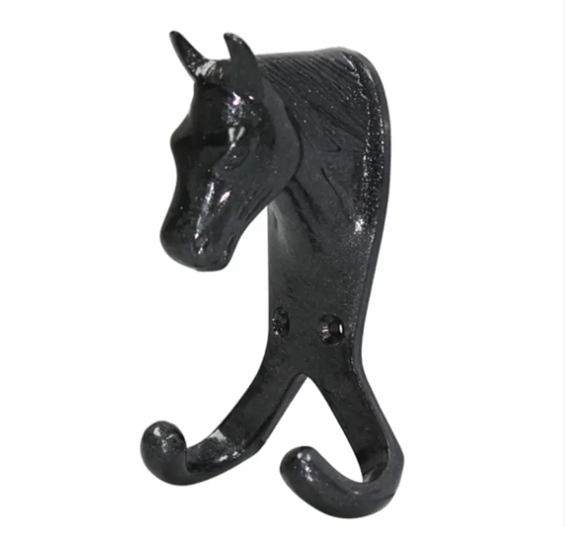 Perry Equestrian Horse Head Double Stable/Wall Hook In Black 1 Perry Equestrian Horse Head Double Stable/Wall Hook In Black