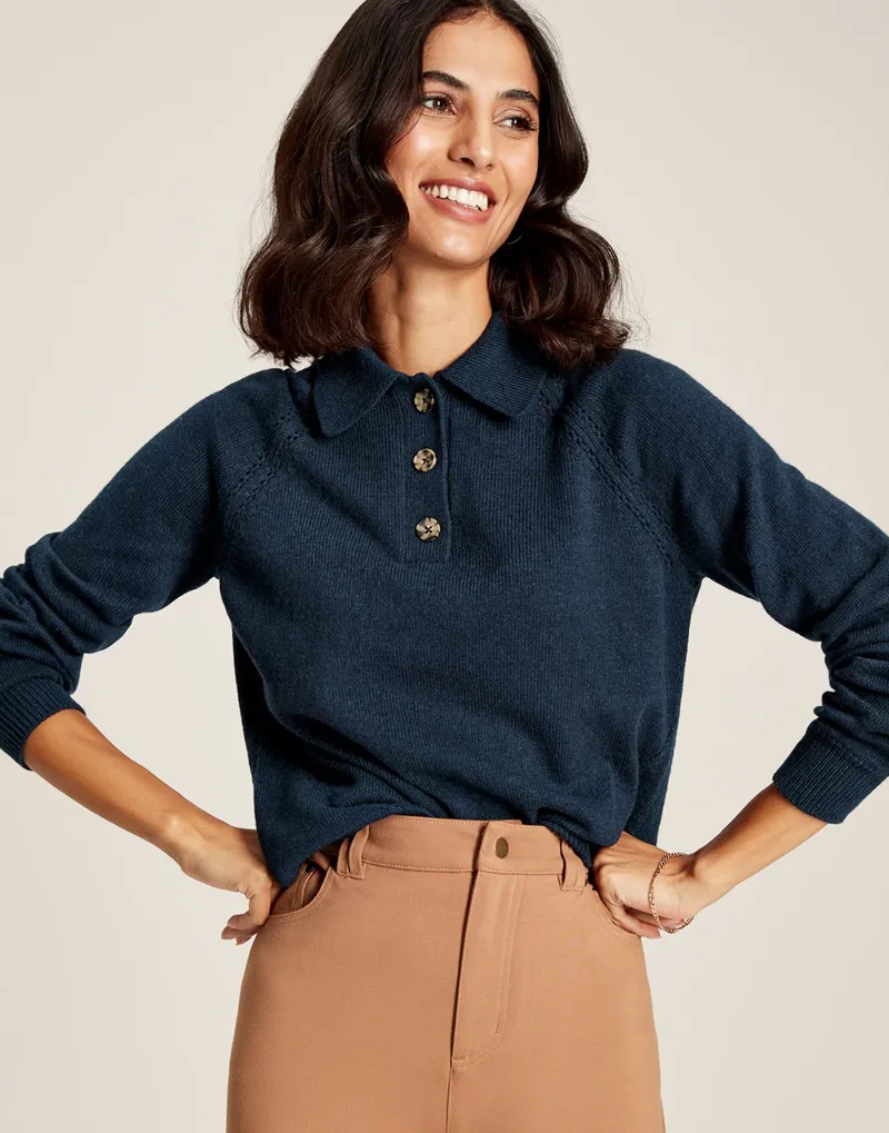 Joules Women's Mia Collared Pointelle Jumper - French Navy 1 Joules Women's Mia Collared Pointelle Jumper - French Navy