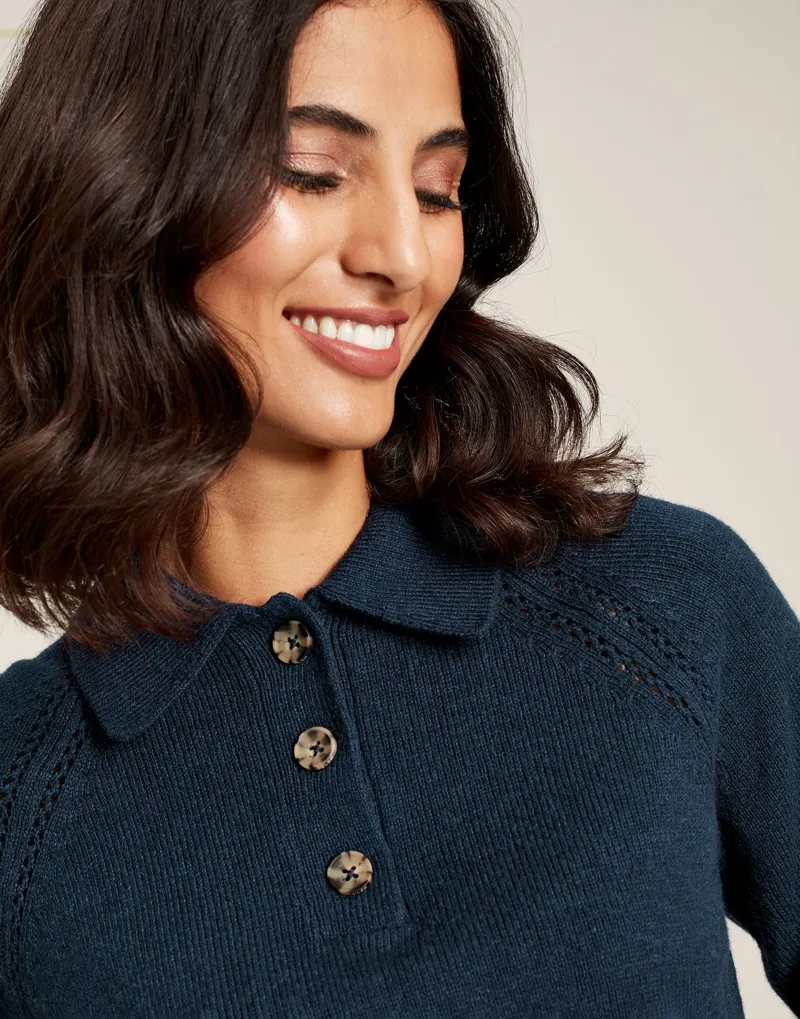 Joules Women's Mia Collared Pointelle Jumper - French Navy 2 Joules Women's Mia Collared Pointelle Jumper - French Navy - Image 2