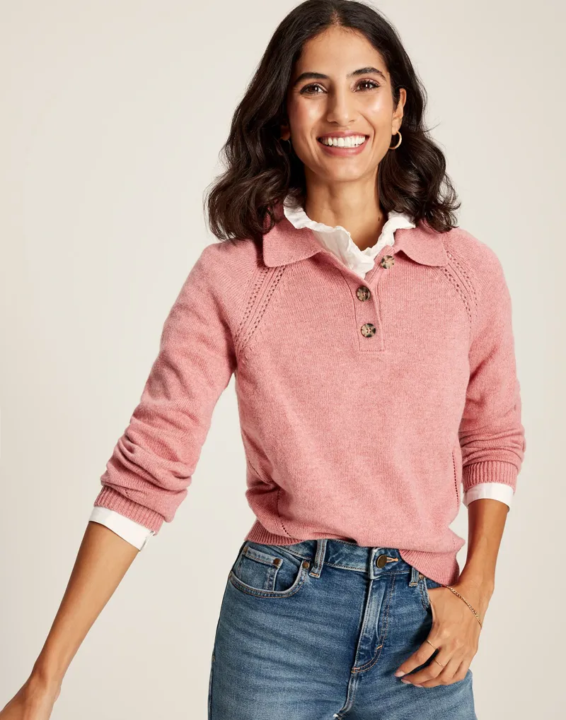 Joules Women's Mia Collared Pointelle Jumper - Pink 1 Joules Women's Mia Collared Pointelle Jumper - Pink