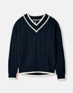 Joules Women's Dawson V-Neck Cricket Jumper - Navy Crème -Lemieux Shop cdn.joules 166