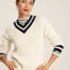 Joules Women's Dawson V-Neck Cricket Jumper - Crème Navy