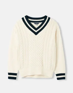 Joules Women's Dawson V-Neck Cricket Jumper - Crème Navy -Lemieux Shop cdn.joules 168