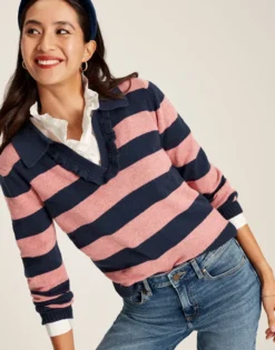 Joules Women's Maddie Striped V-Neck Jumper - Navy Stripe