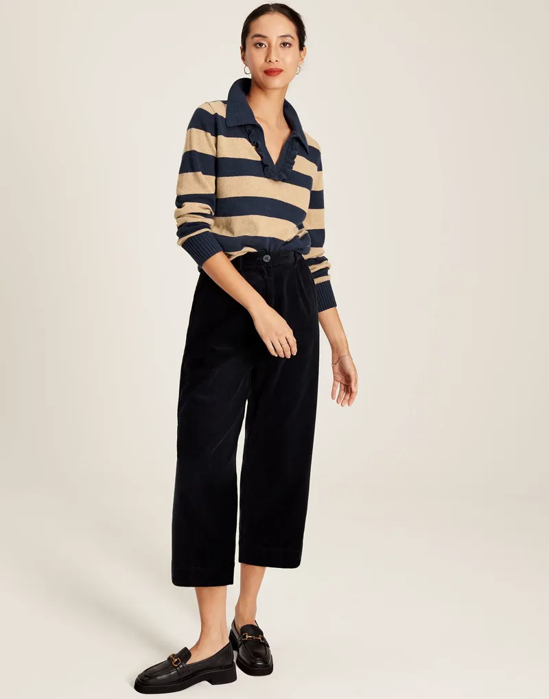 Joules Women's Maddie Striped V-Neck Jumper - Oat Stripe 2 Joules Women's Maddie Striped V-Neck Jumper - Oat Stripe - Image 2