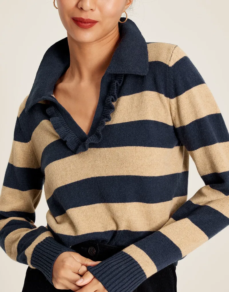 Joules Women's Maddie Striped V-Neck Jumper - Oat Stripe 3 Joules Women's Maddie Striped V-Neck Jumper - Oat Stripe - Image 3