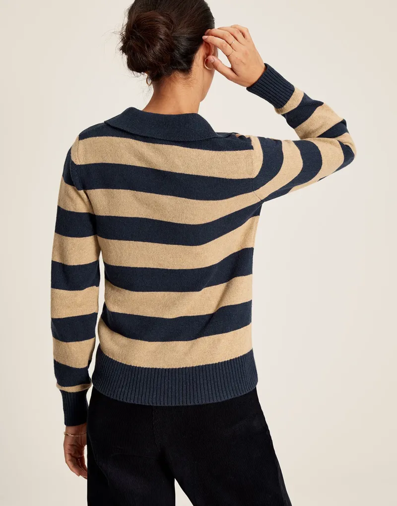 Joules Women's Maddie Striped V-Neck Jumper - Oat Stripe 4 Joules Women's Maddie Striped V-Neck Jumper - Oat Stripe - Image 4