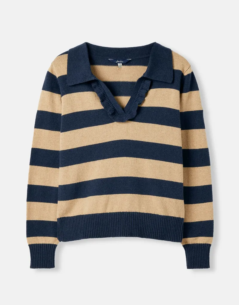 Joules Women's Maddie Striped V-Neck Jumper - Oat Stripe 5 Joules Women's Maddie Striped V-Neck Jumper - Oat Stripe - Image 5