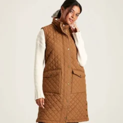 Joules Women's Chatsworth Longline Quilted Gilet - Rust -Lemieux Shop chatham gilet rust 3
