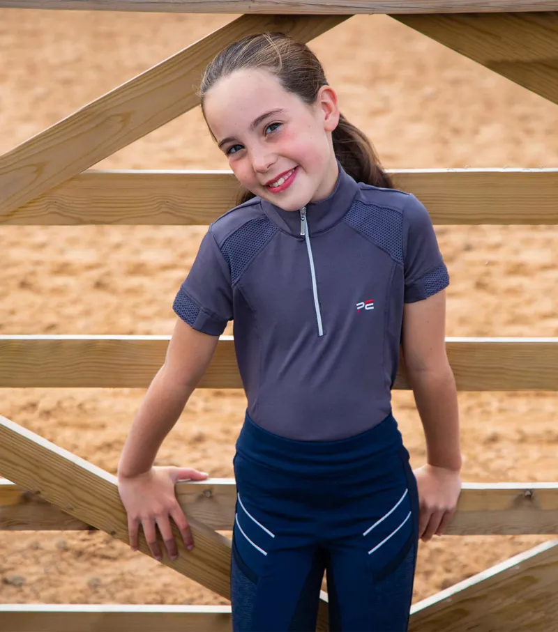 Premier Equine Mini Remisa Girl's Technical Short Sleeve Riding Top Grey 1 Premier Equine Mini Remisa Girl's Technical Short Sleeve Riding Top Grey